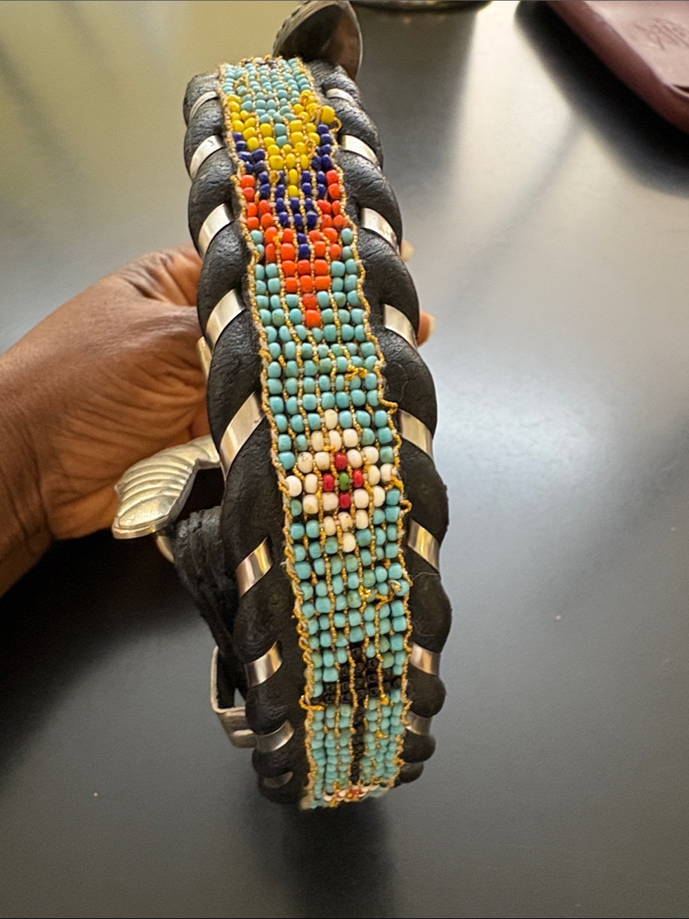 Turquoise Beaded Leather Bracelet with Multicolor Accents